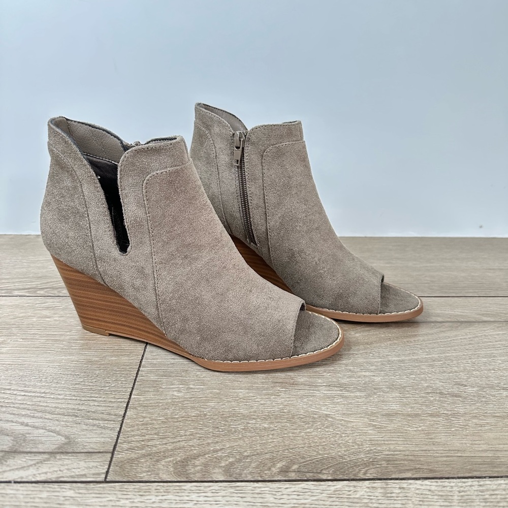 Women's Suede Peep-Toe Wedge Booties